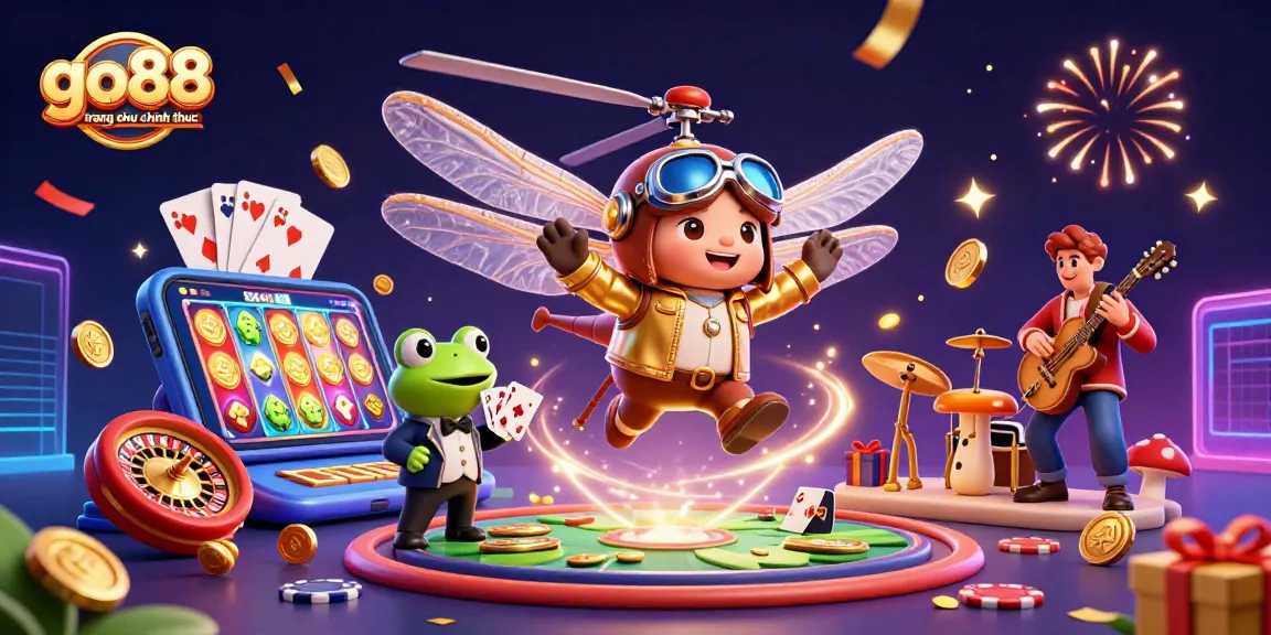 Spin the reels and win big at go88 trang chu chinh thuc, a vibrant casino illustration depicting fun and excitement.
