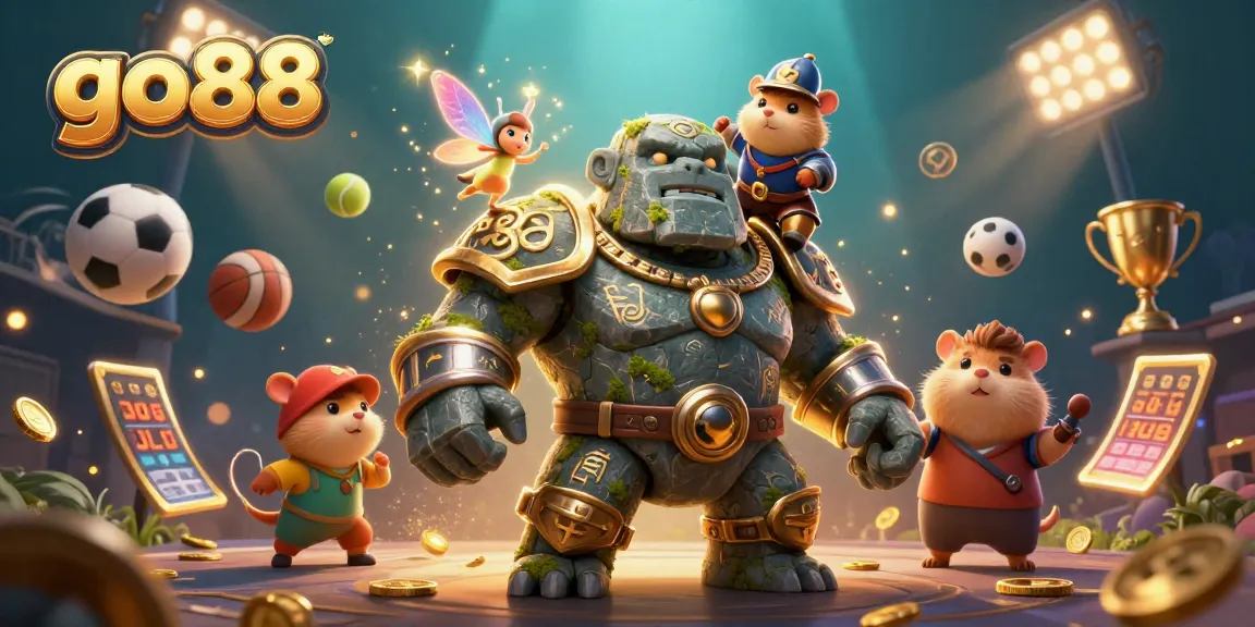 Get ready to win with go88’s dynamic sports betting adventure illustrated by lively characters and engaging game elements.