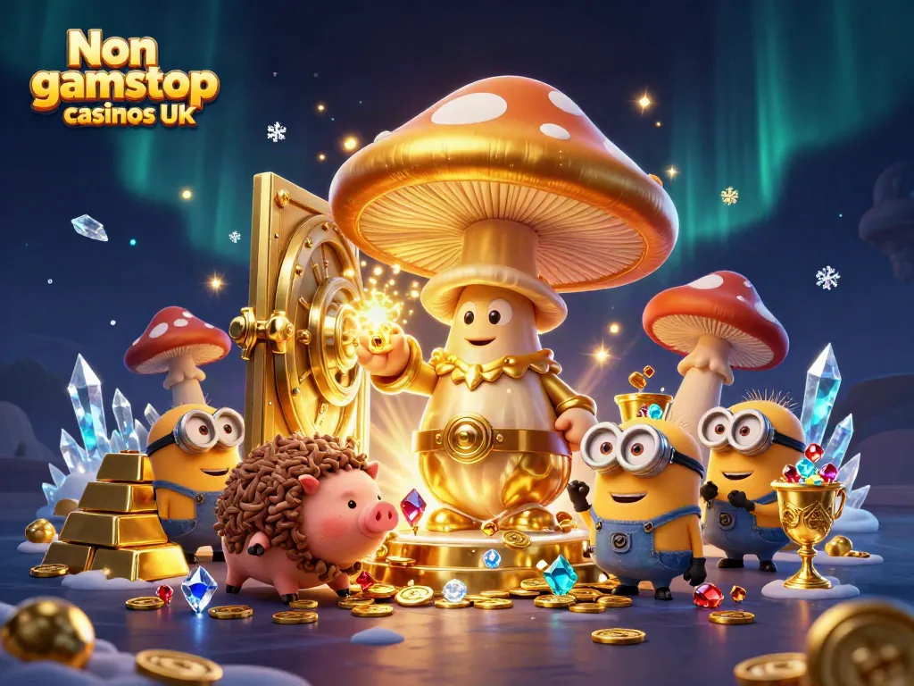 Explore vibrant 3D illustration of Non gamstop casinos UK showcasing magical treasures and characters.