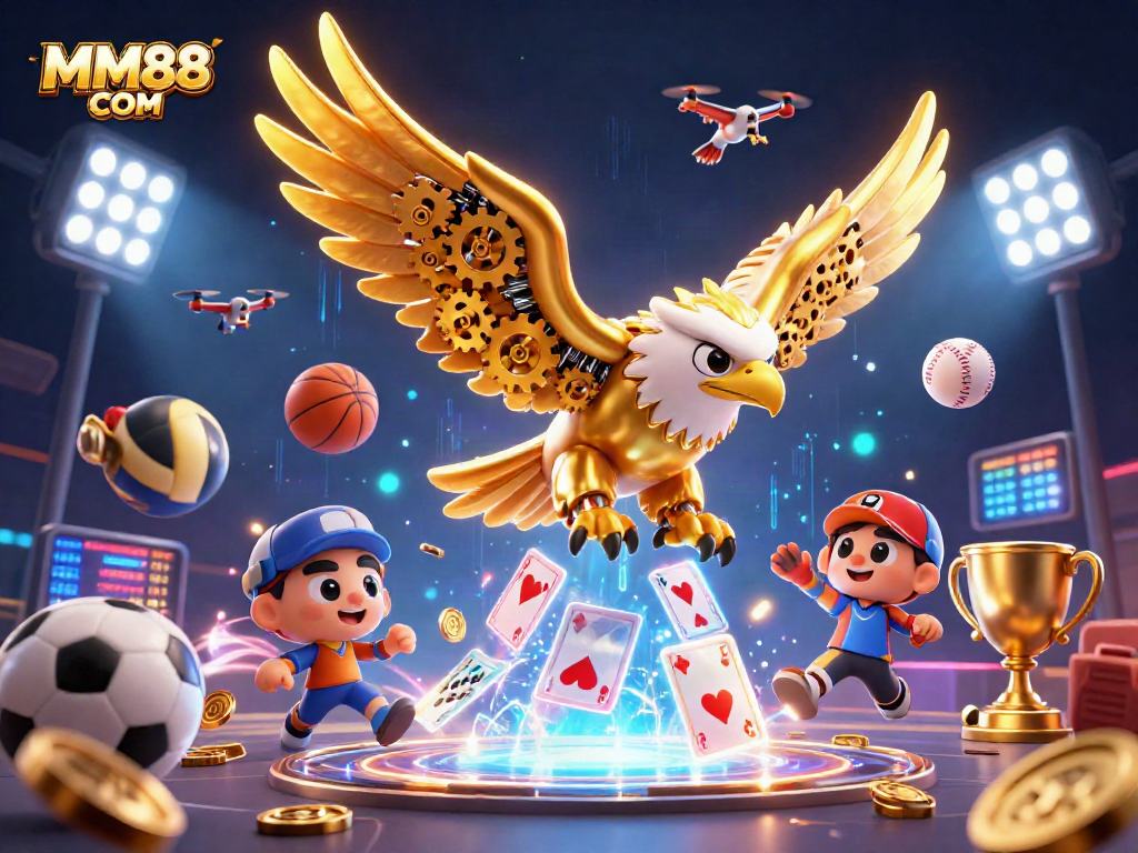 Experience thrilling bets with MM88 COM in a vibrant 3D casino scene.
