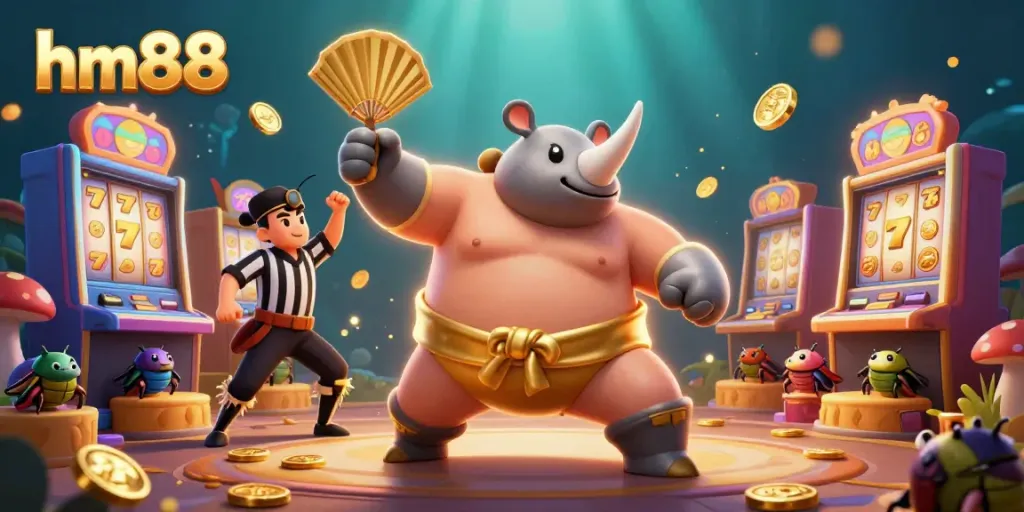 Experience thrilling gaming at hm88 with vibrant slot machines and lively beetle characters.