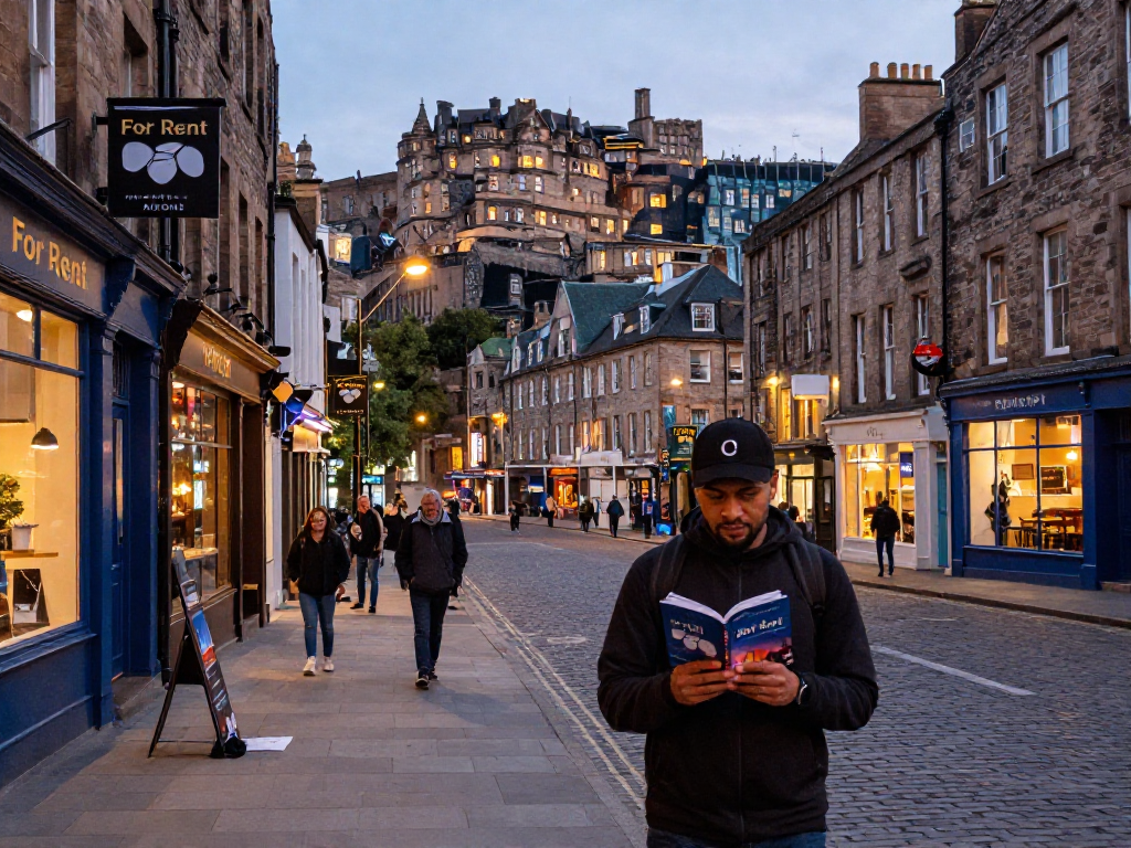 Discover short term lets Edinburgh with a scene showcasing tourists exploring rental properties and local culture.