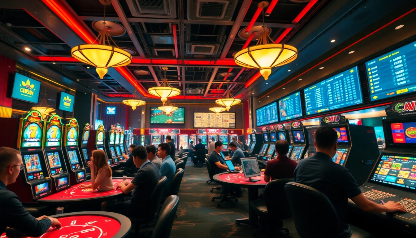 Engaging players enjoying gambling at tk88win.live online casino with vibrant atmosphere.