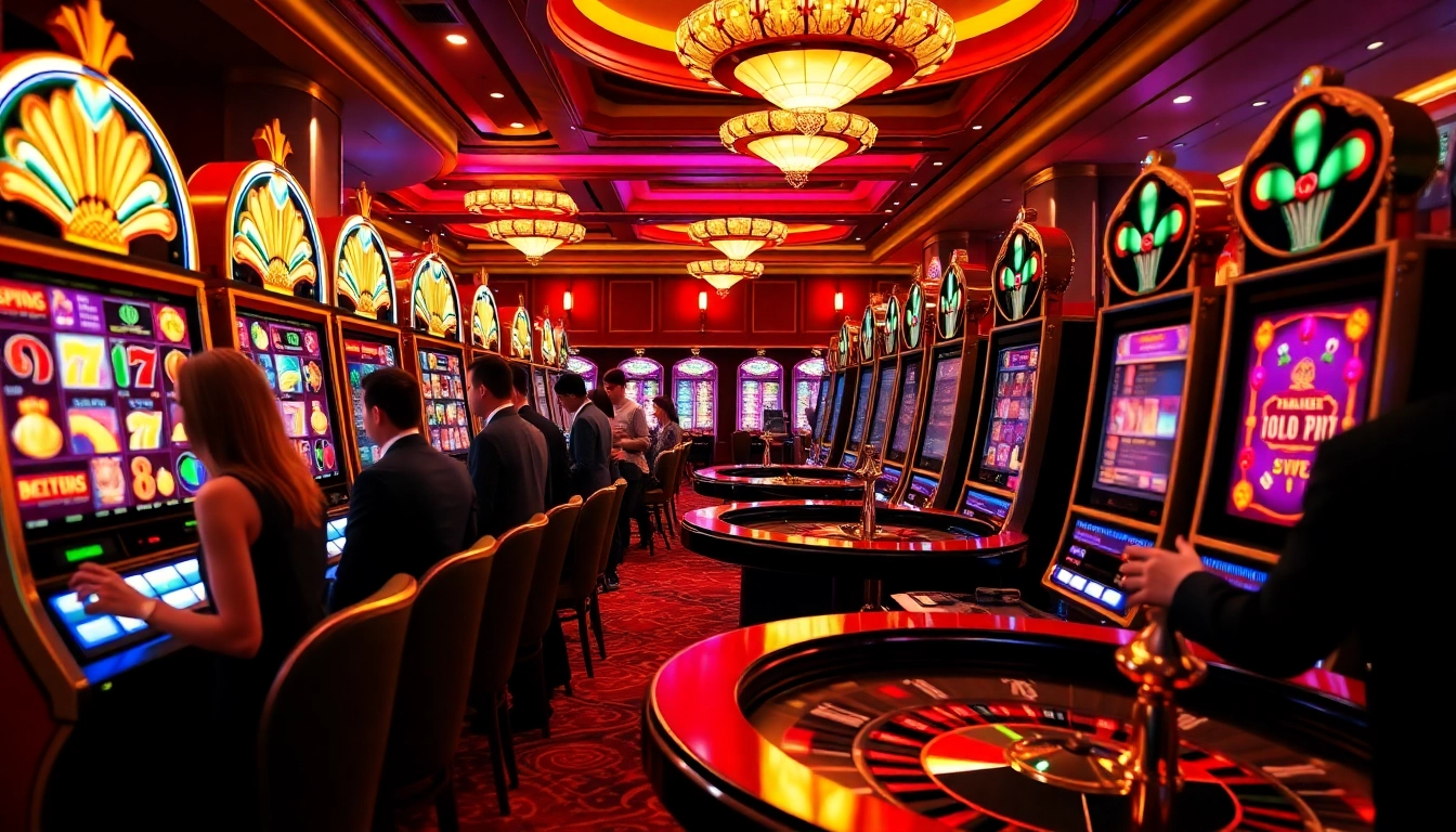 Players enjoying Slot Gacor machines in a vibrant casino environment filled with excitement.