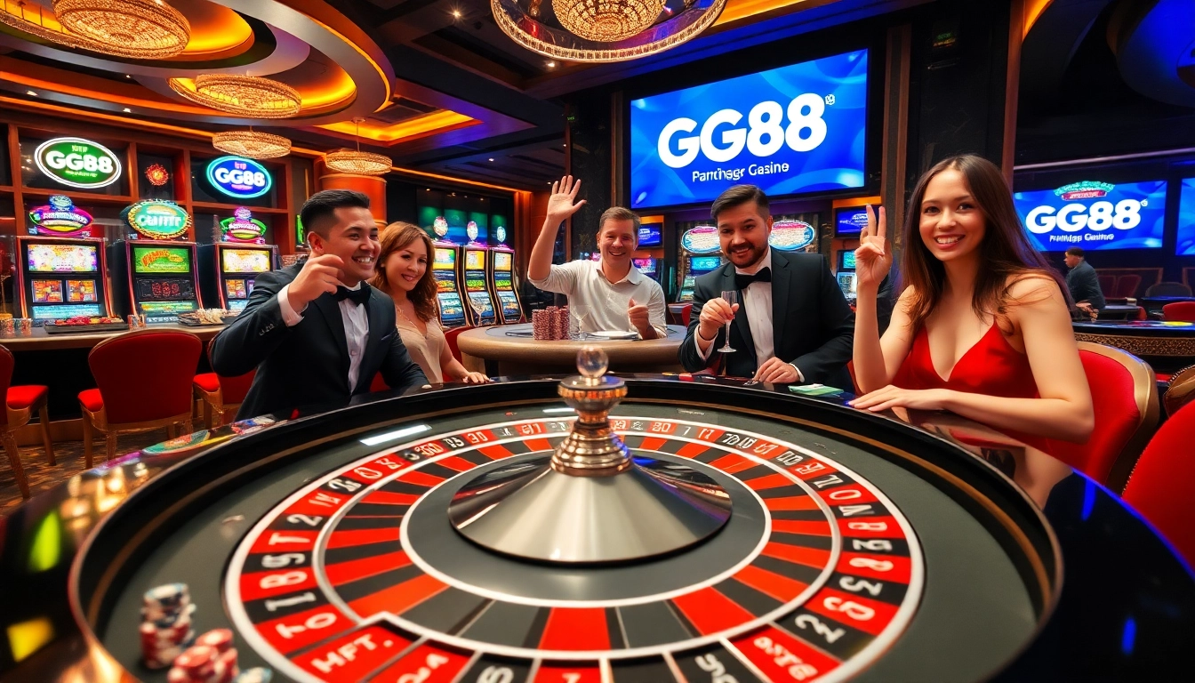 Players enjoying a thrilling game at GG88 casino's vibrant roulette table.
