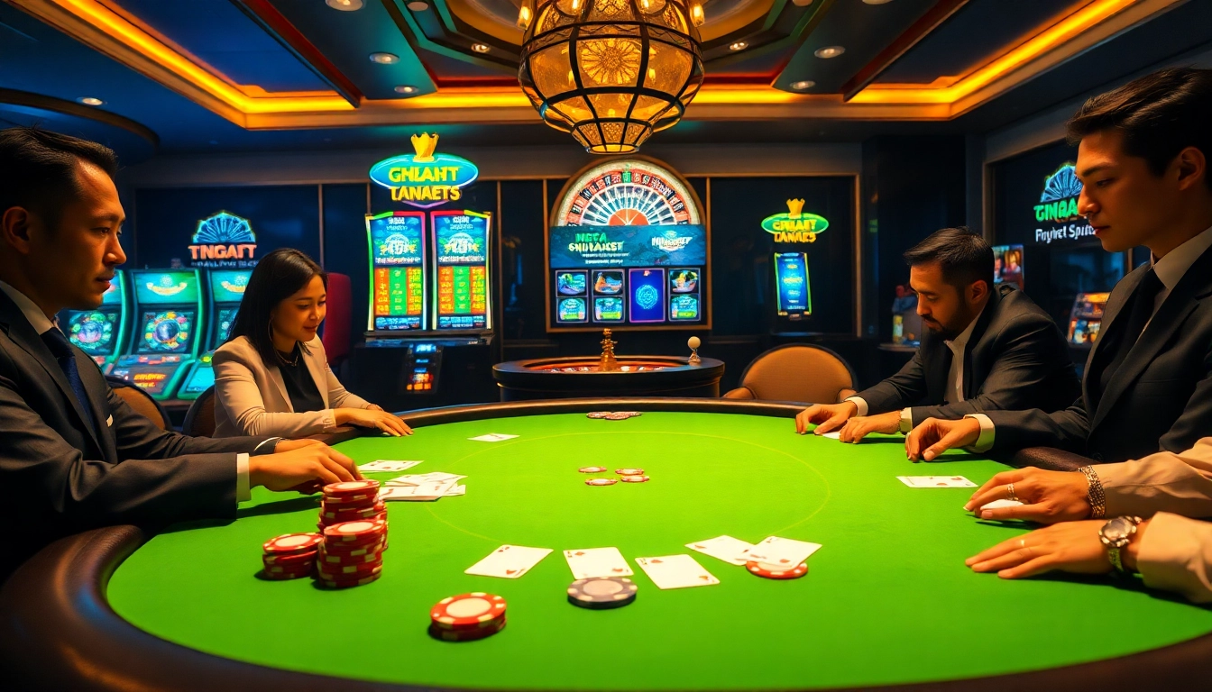 Experience thrilling gameplay with ingat bola88 at a luxurious poker table surrounded by eager players.
