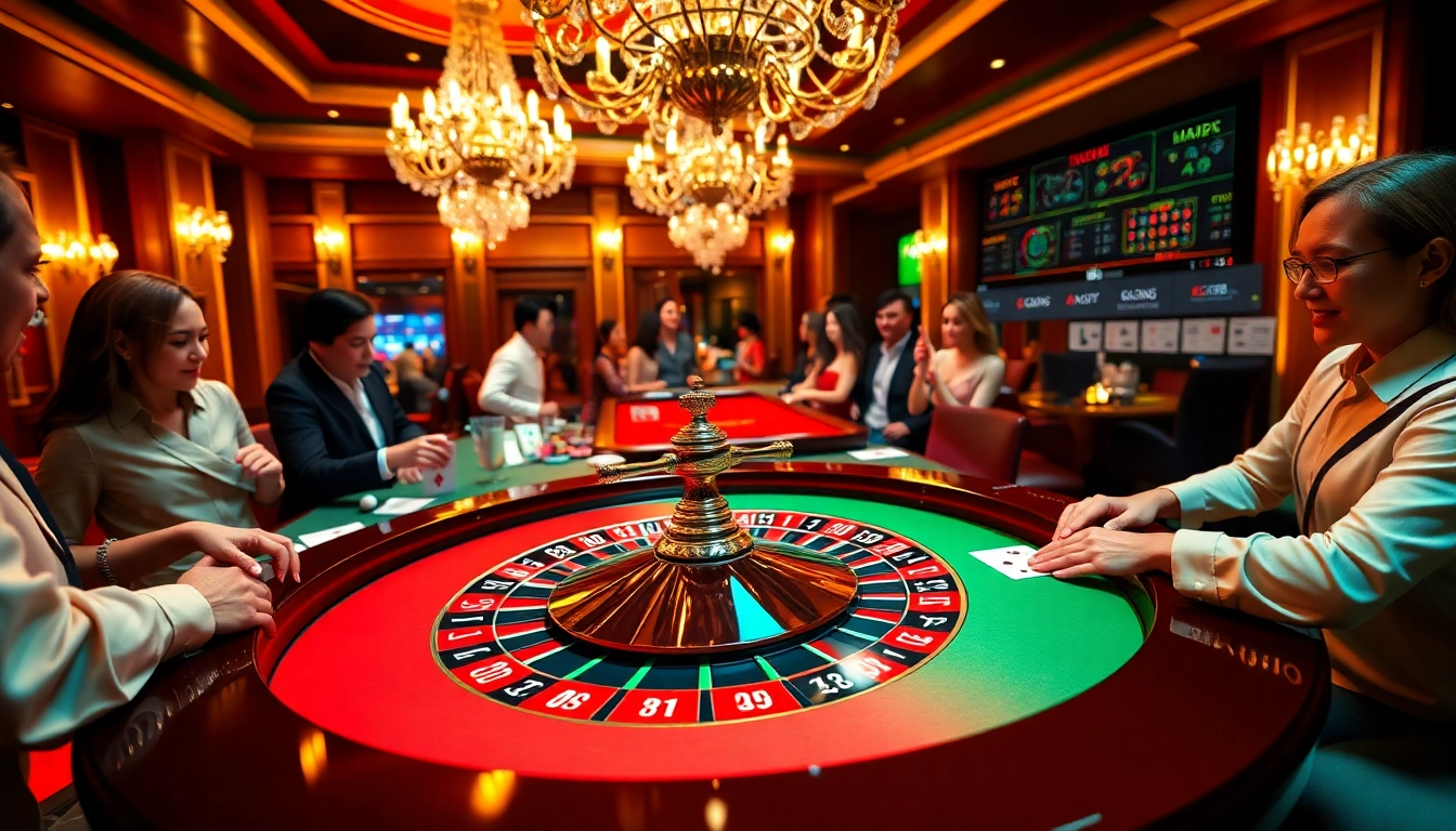 Place bets at the roulette table in a luxurious casino scene inspired by https://gg88.black/.