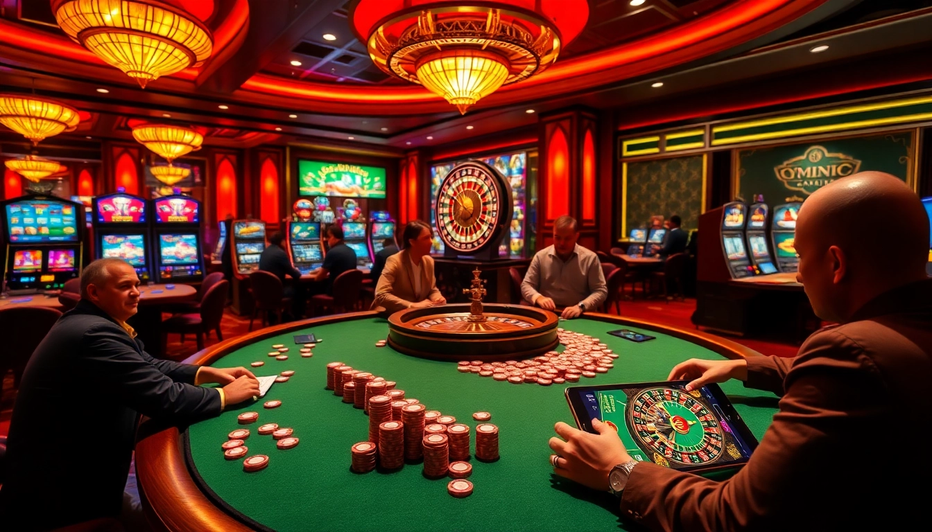 Experience the thrill of tải xin88 at a vibrant casino with players at roulette and poker tables.