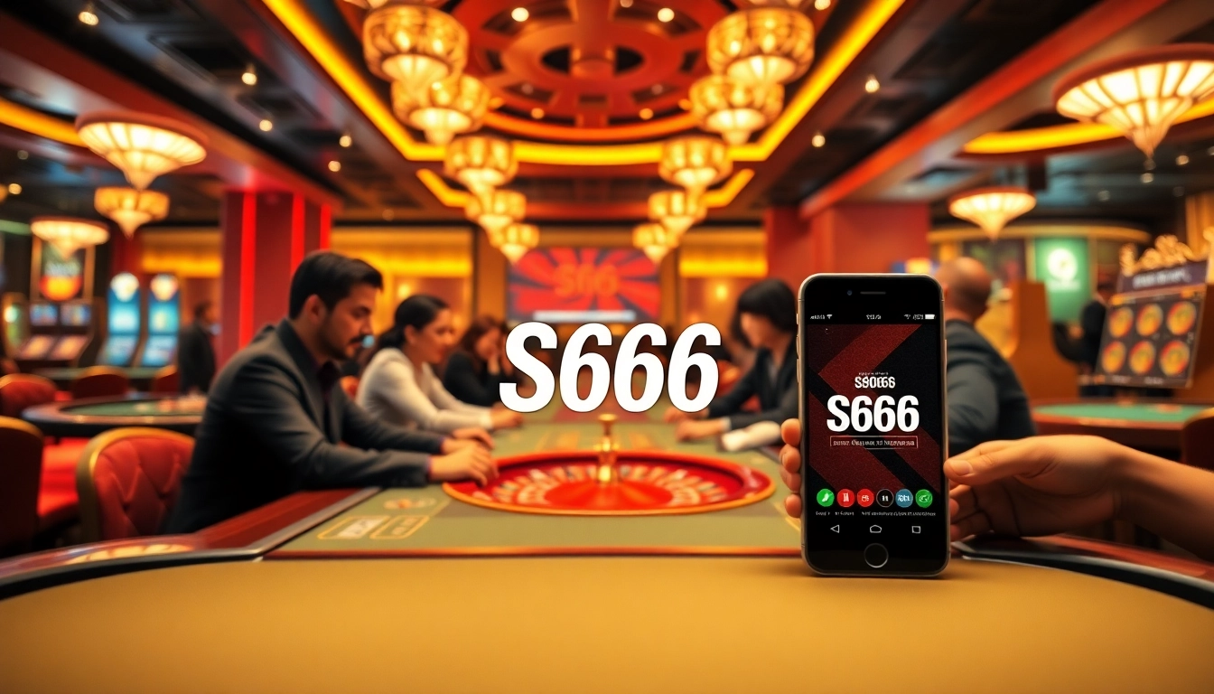 S666.nyc offers a dynamic online gambling experience with a modern casino setting, showcasing players in action.