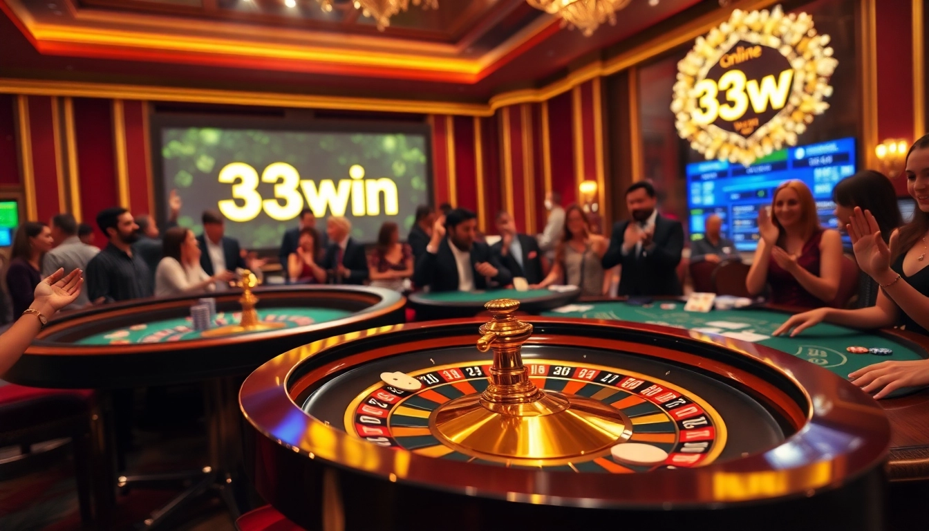 Experience the excitement of betting at 33win with vibrant casino tables and enthusiastic gamblers.