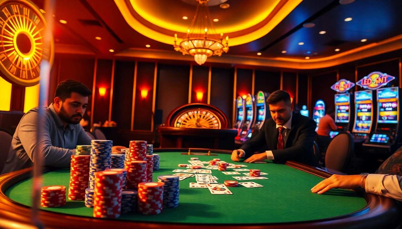 Engaging poker players revel in excitement at nhà cái 789P, showcasing high-stakes gambling dynamics.