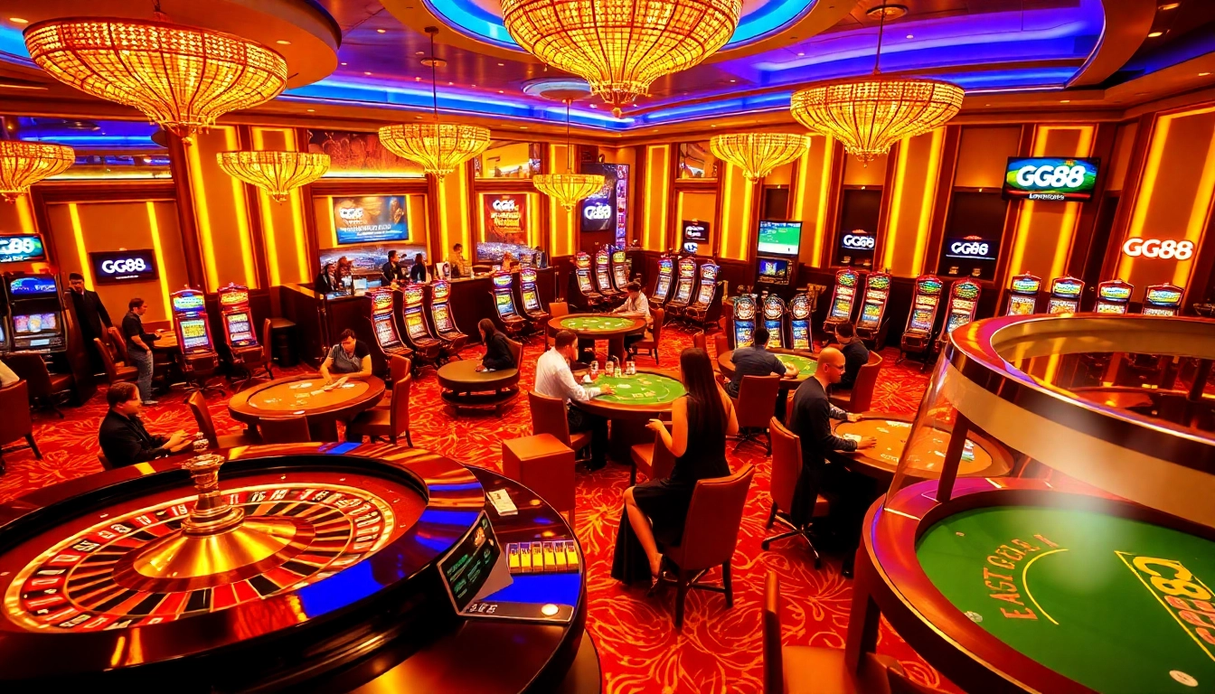 Players enjoying a thrilling game at GG88 casino, highlighting excitement and luxury.