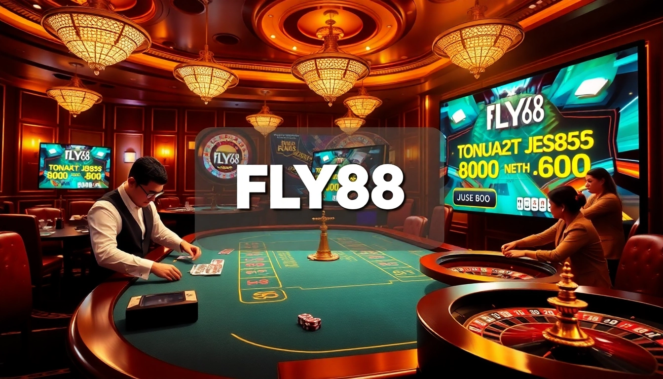 Experience the excitement of casino gaming at FLY88 link, showcasing dynamic play with poker chips and cards.