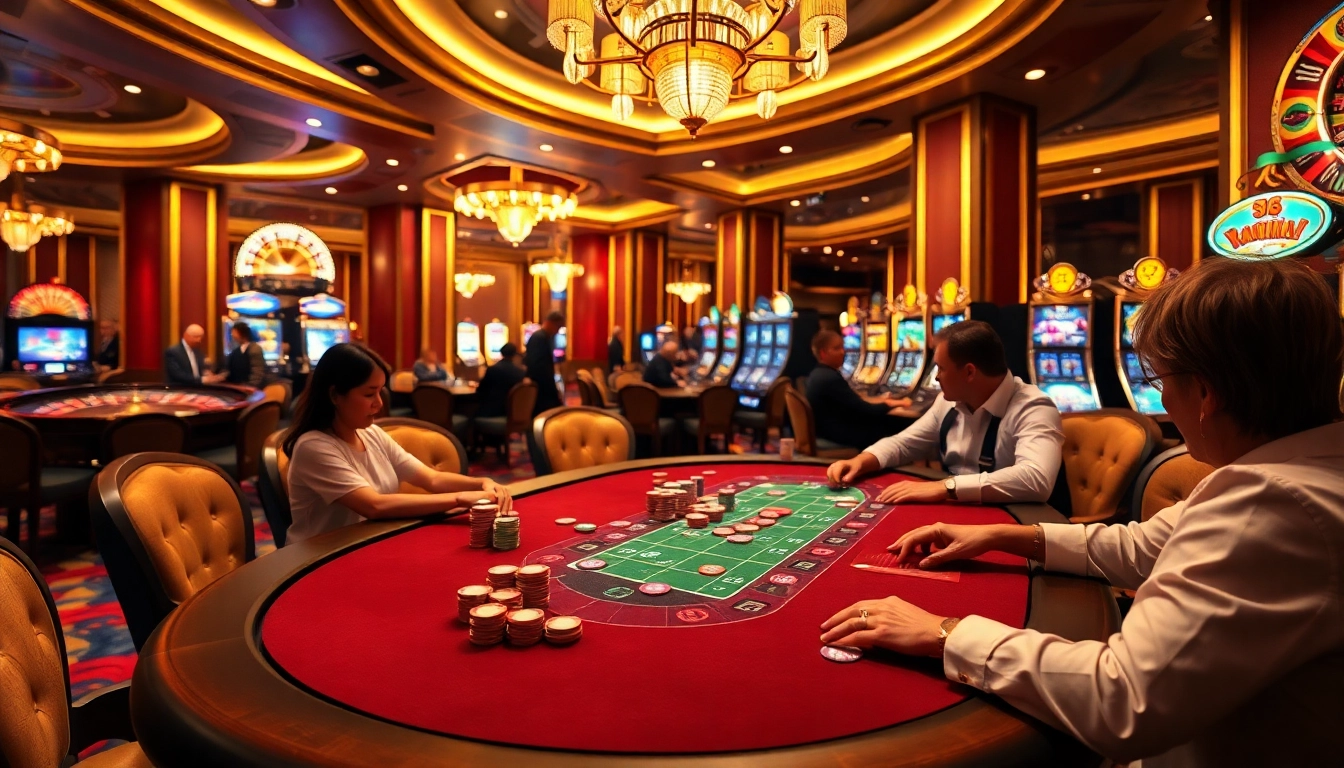 Gambling excitement with 98win10 at a luxurious casino poker table.