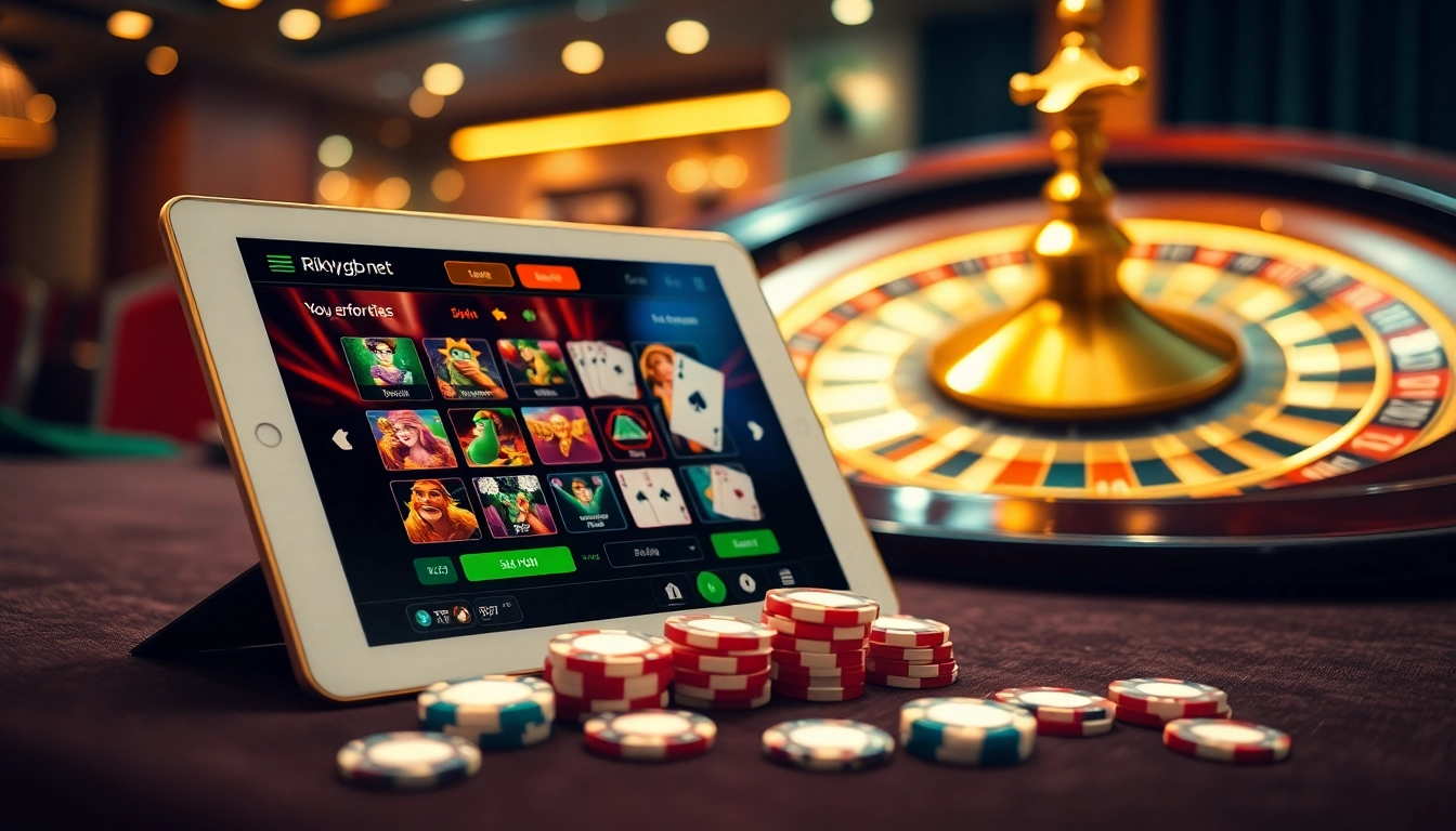 Experience the thrill of online gambling at rikvip.gb.net with vibrant casino visuals and gaming excitement.