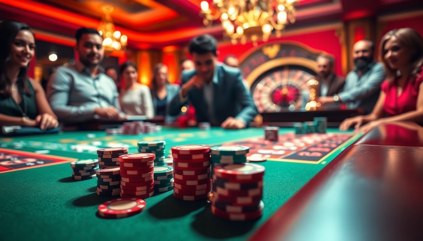 Experience the thrilling atmosphere of GG88 with vibrant gaming at a luxurious casino table.