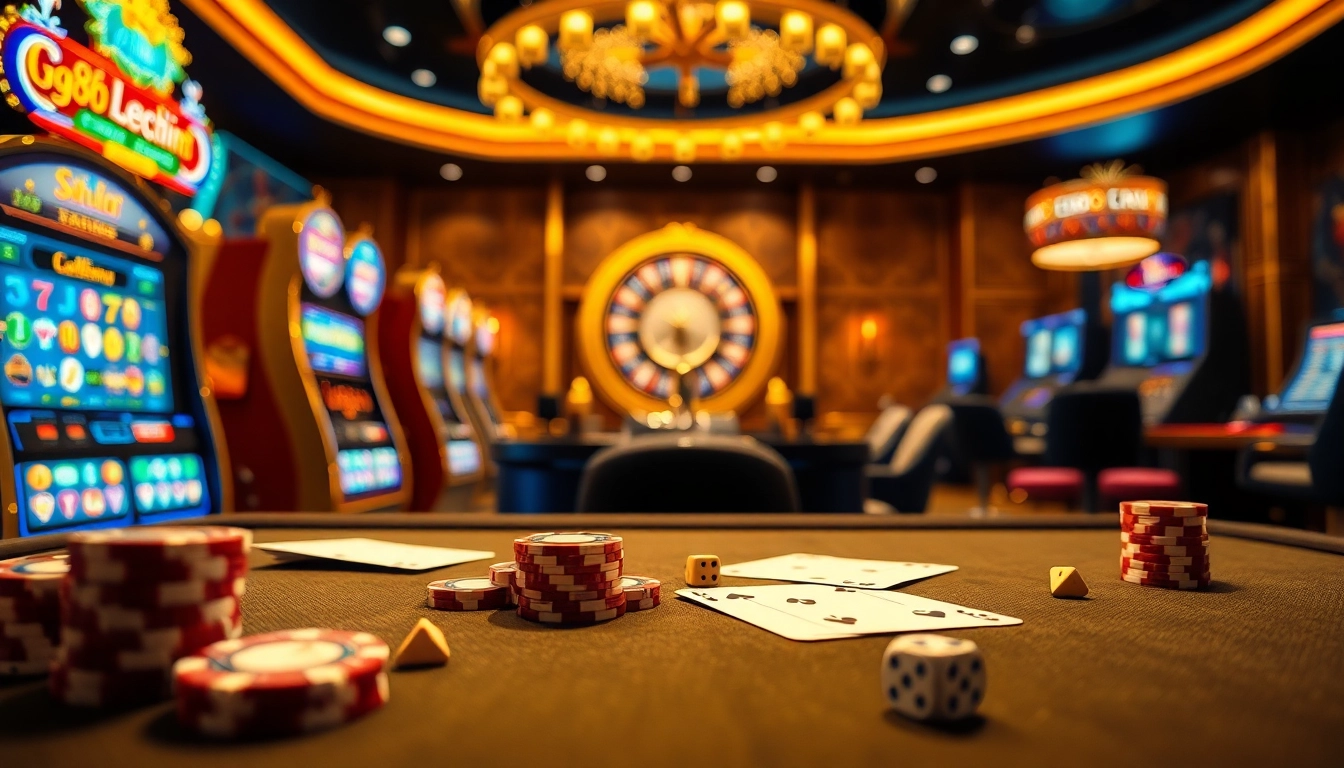 Experience the excitement of Gg88 Tech with a professional casino scene highlighting poker chips and roulette.