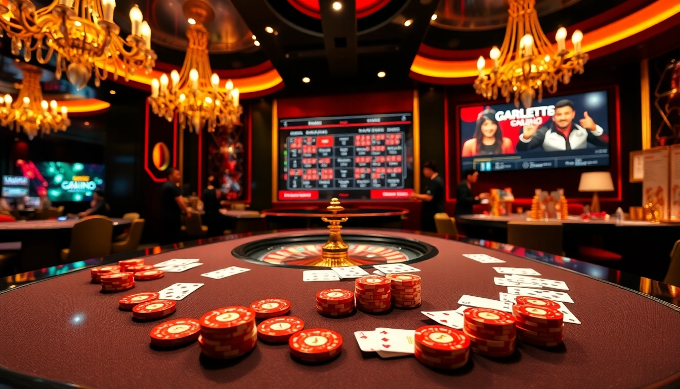 Engage with thrilling games at https://98win.gg/ showcasing a luxurious casino environment.