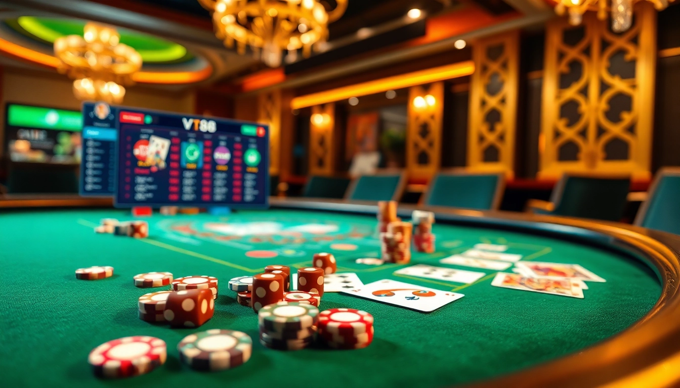 Experience the thrill at Vt88 nhà cái with exciting poker tables and vibrant casino visuals.