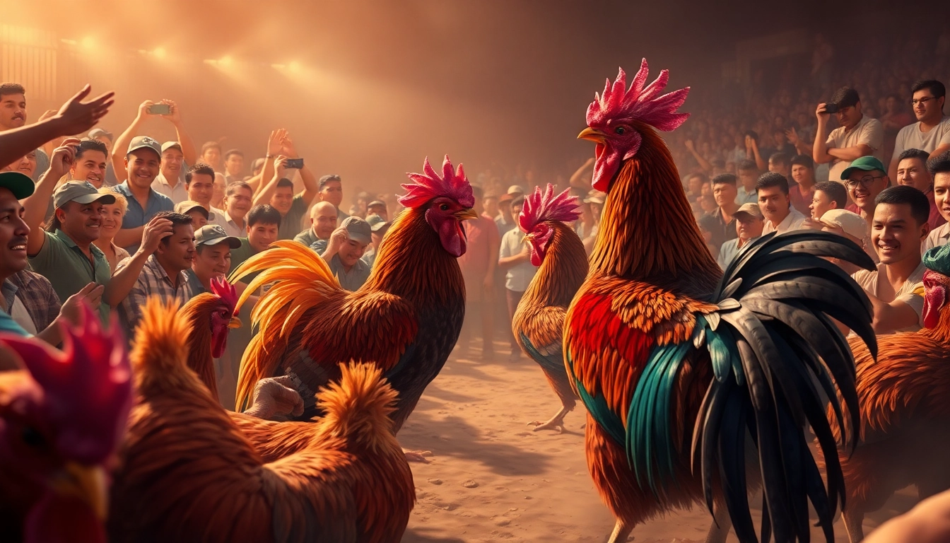 Live cockfighting excitement at SV368, showcasing intense matches and enthusiastic crowd reactions.