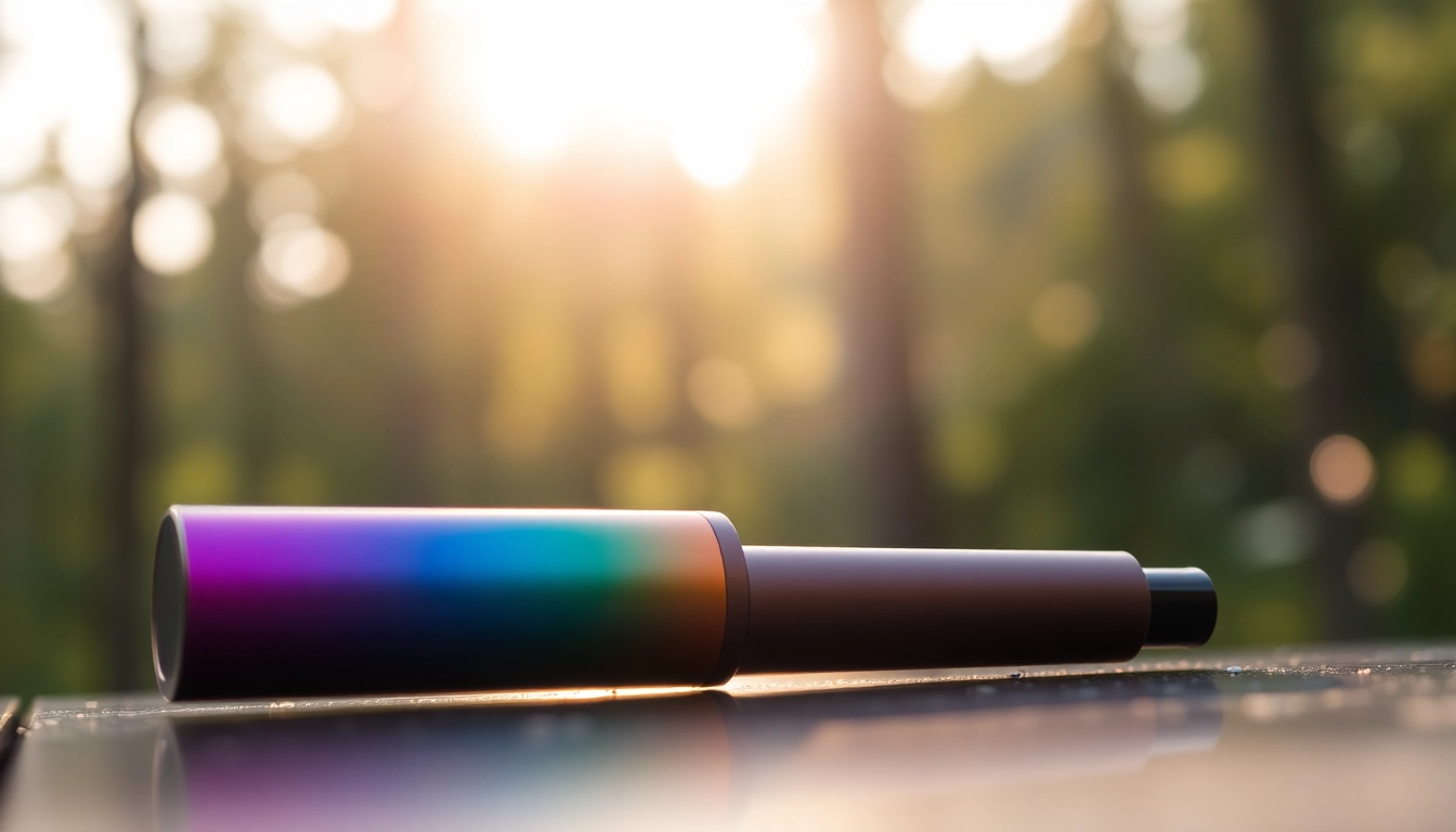 Buy DMT disposable vape pen with vibrant colors and sleek design on a reflective surface.