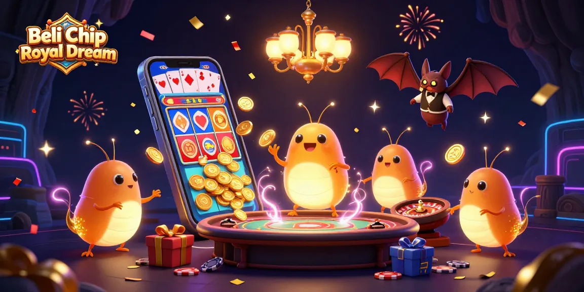Beli Chip Royal Dream dengan proses aman dan cepat, tampilkan permainan slot berwarna-warni dan koin emas.