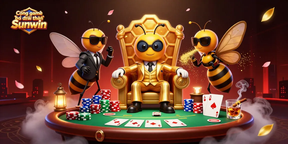 Cổng game bài đổi thưởng Sunwin showcases a dynamic gambling scene with characters and vibrant casino elements.