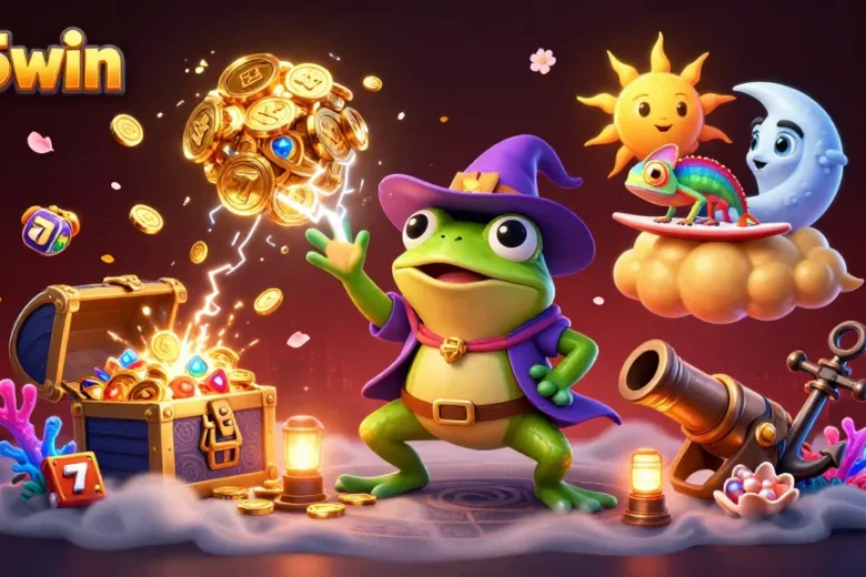 Experience the thrill of 555win with a storm of coins and animated casino elements.