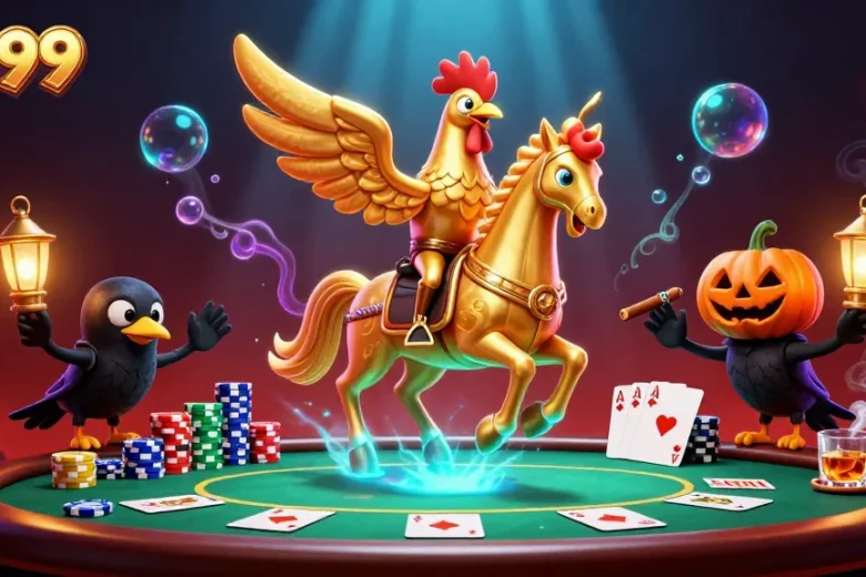 Experience the thrill of GO99 with a golden rooster in a midnight casino scene.